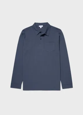 Riviera Polo Shirt for Men - Long Sleeve, Slate Blue