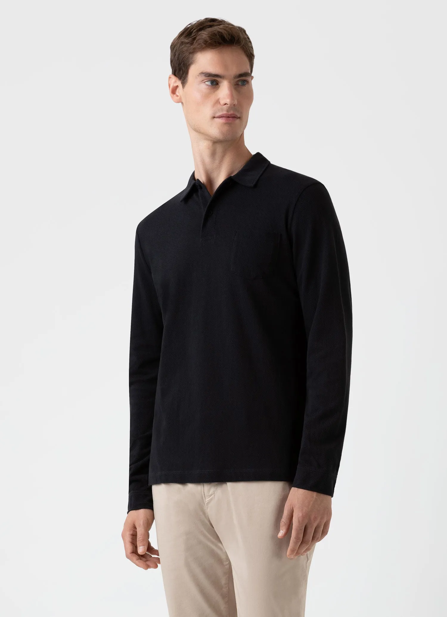 Men's Black Riviera Long Sleeve Polo Shirt