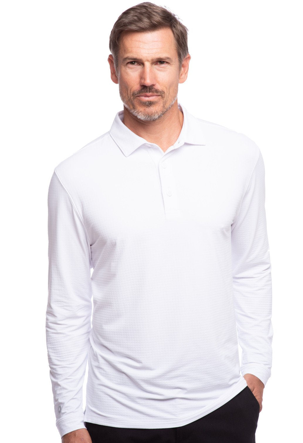 Men's White Long Sleeve Polo Shirt - IBKUL