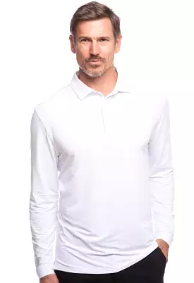 Men's White Long Sleeve Polo Shirt - IBKUL