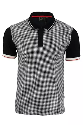 Merc London Men's Polo T-Shirt - 'Corona' Dog Tooth Front, Short-Sleeved, Affordable Price