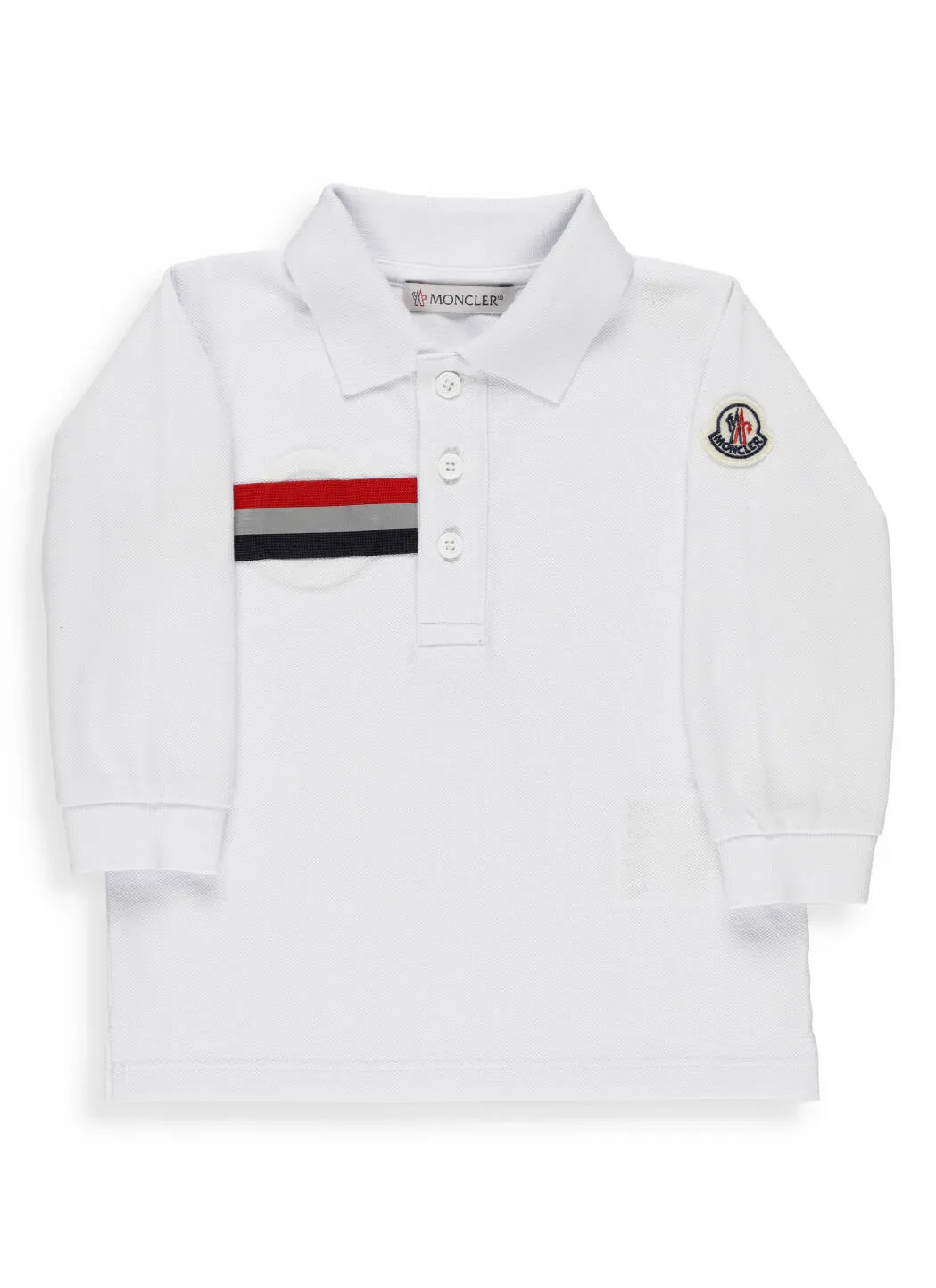 Moncler Kids Logo Patch Long-Sleeve Polo Shirt.