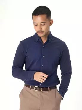 Navy Blue Button Down Long Sleeve Polo Shirt