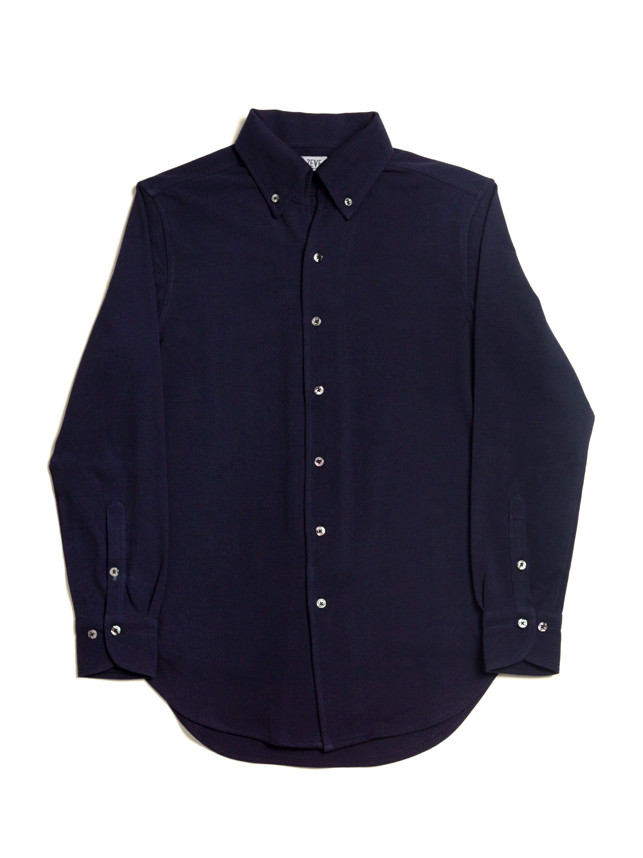 Navy Blue Button Down Long Sleeve Polo Shirt