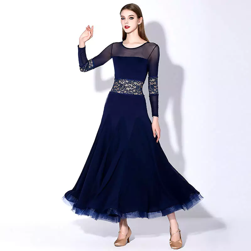 Navy Lace Ballroom Dance Dress – Practice & Performance | 875