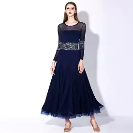 Navy Lace Ballroom Dance Dress – Practice & Performance | 875