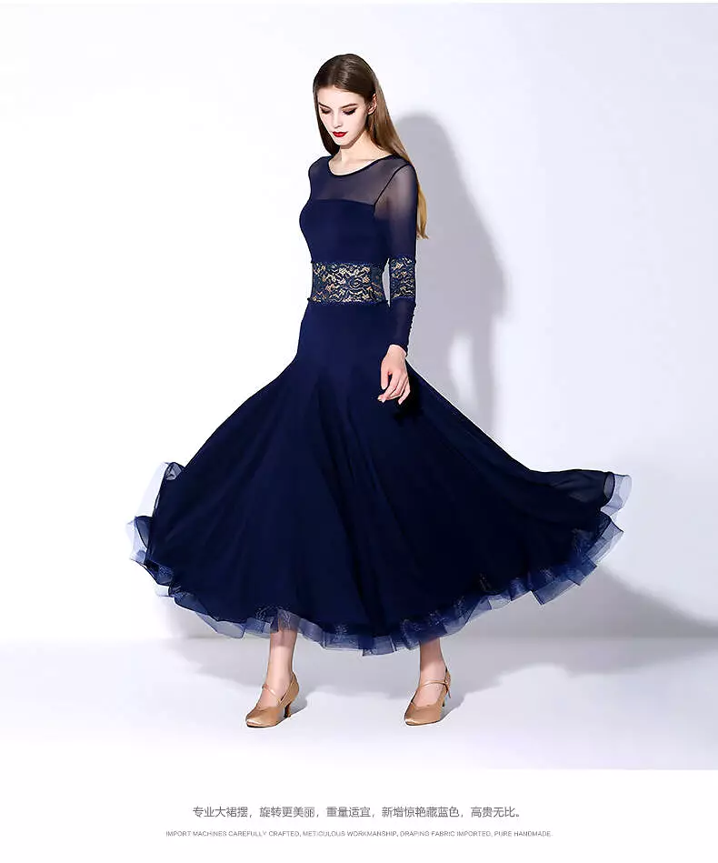 Navy Lace Ballroom Dance Dress – Practice & Performance | 875