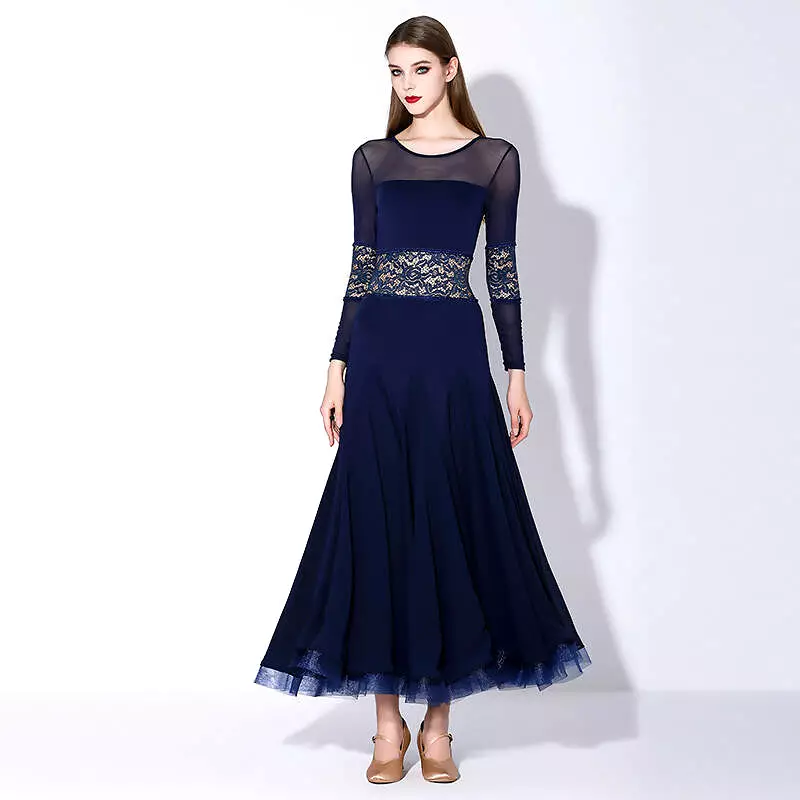 Navy Lace Ballroom Dance Dress – Practice & Performance | 875