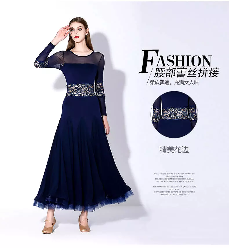 Navy Lace Ballroom Dance Dress – Practice & Performance | 875