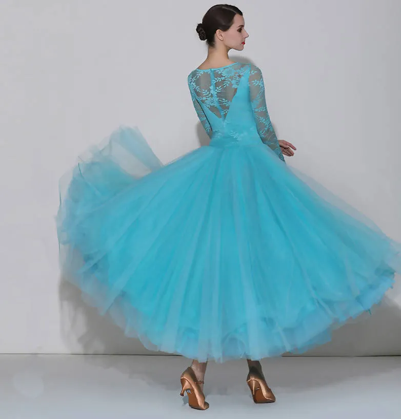 New Elegant Pink and Blue Ballroom Dress with Lace - Style 7031