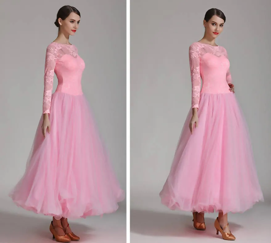 New Elegant Pink and Blue Ballroom Dress with Lace - Style 7031