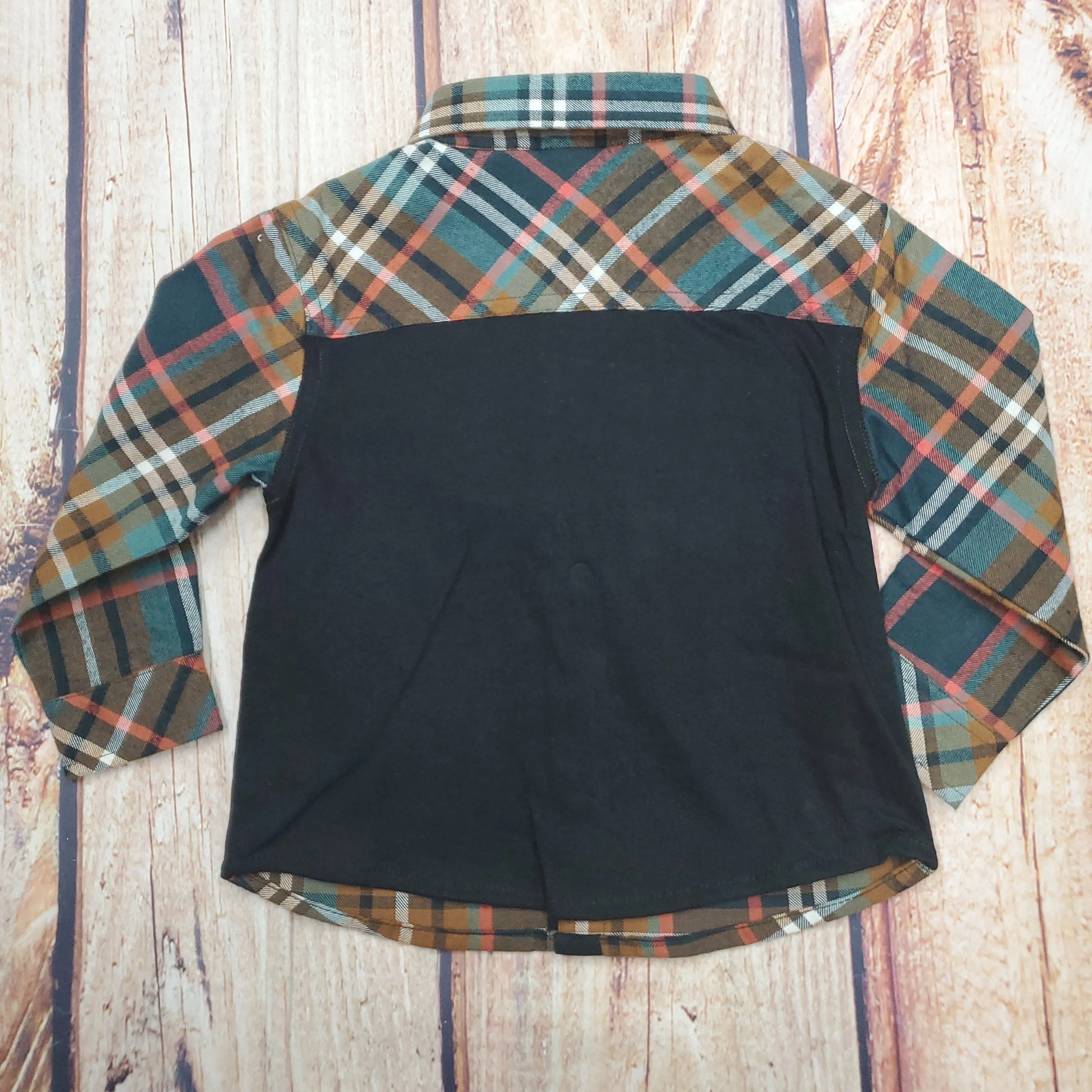 NORUK Boys Brown Green Plaid Long Sleeve Shirt