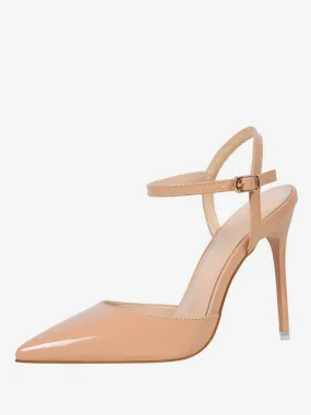 Beige Pointed Toe Slingback Pumps - Women's High Heel Shoes