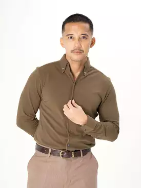 Olive Green Long Sleeve Polo Shirt - Button Down