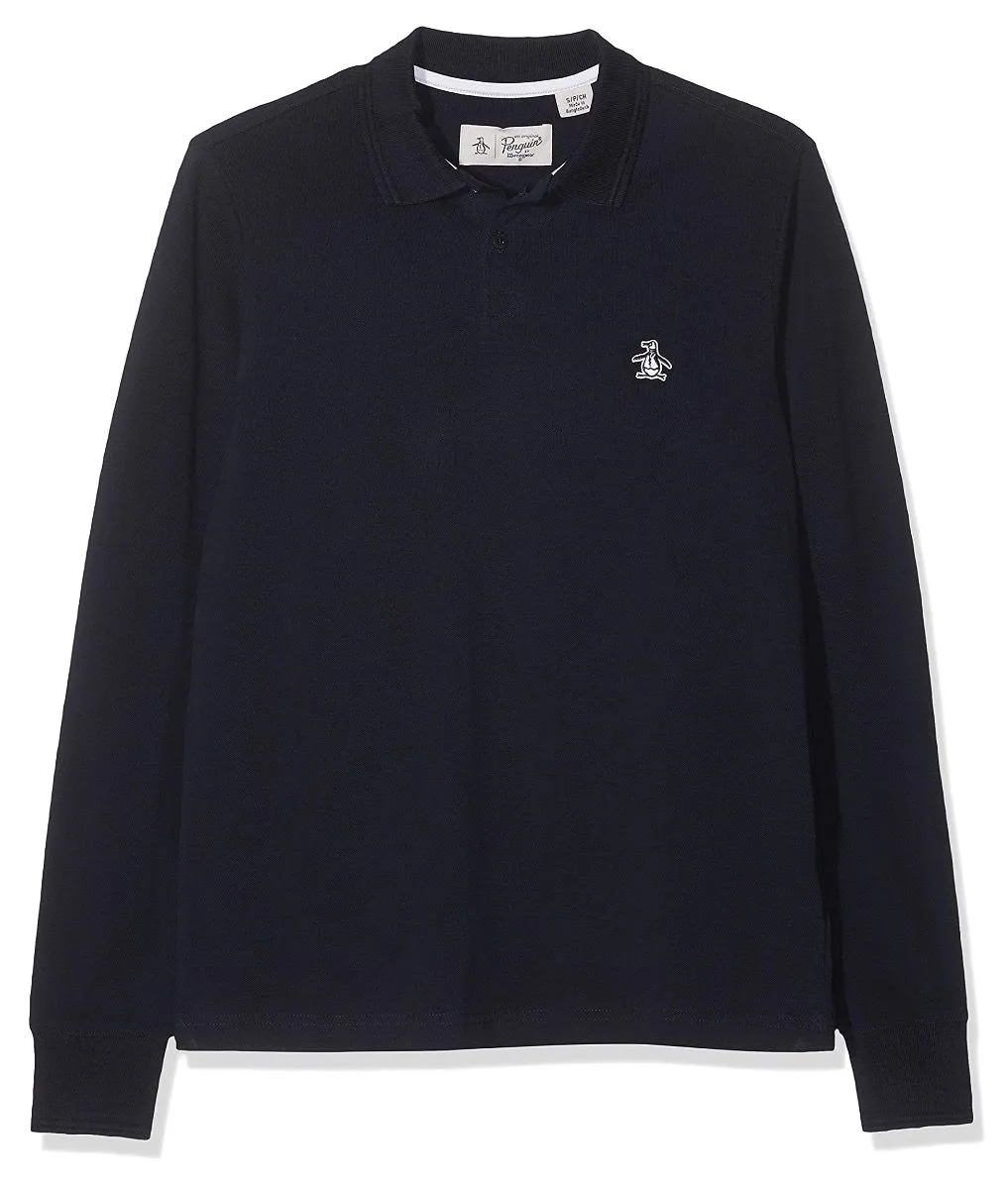 Original Penguin Long Sleeve Polo Shirt in Dark Sapphire