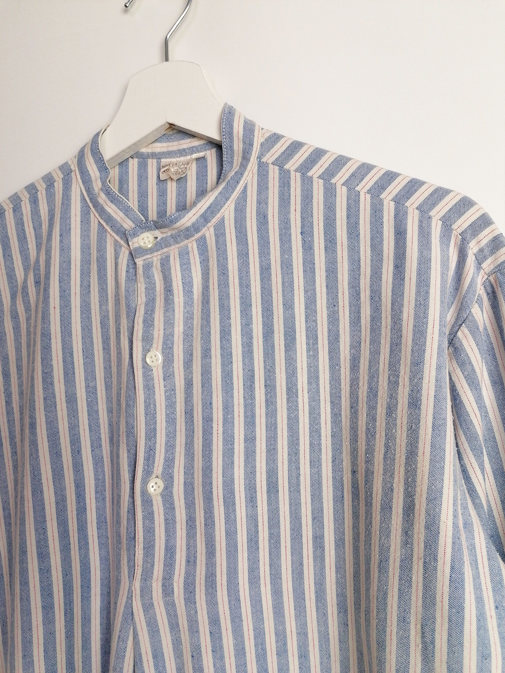 Oversized linen tunic blouse with stripes