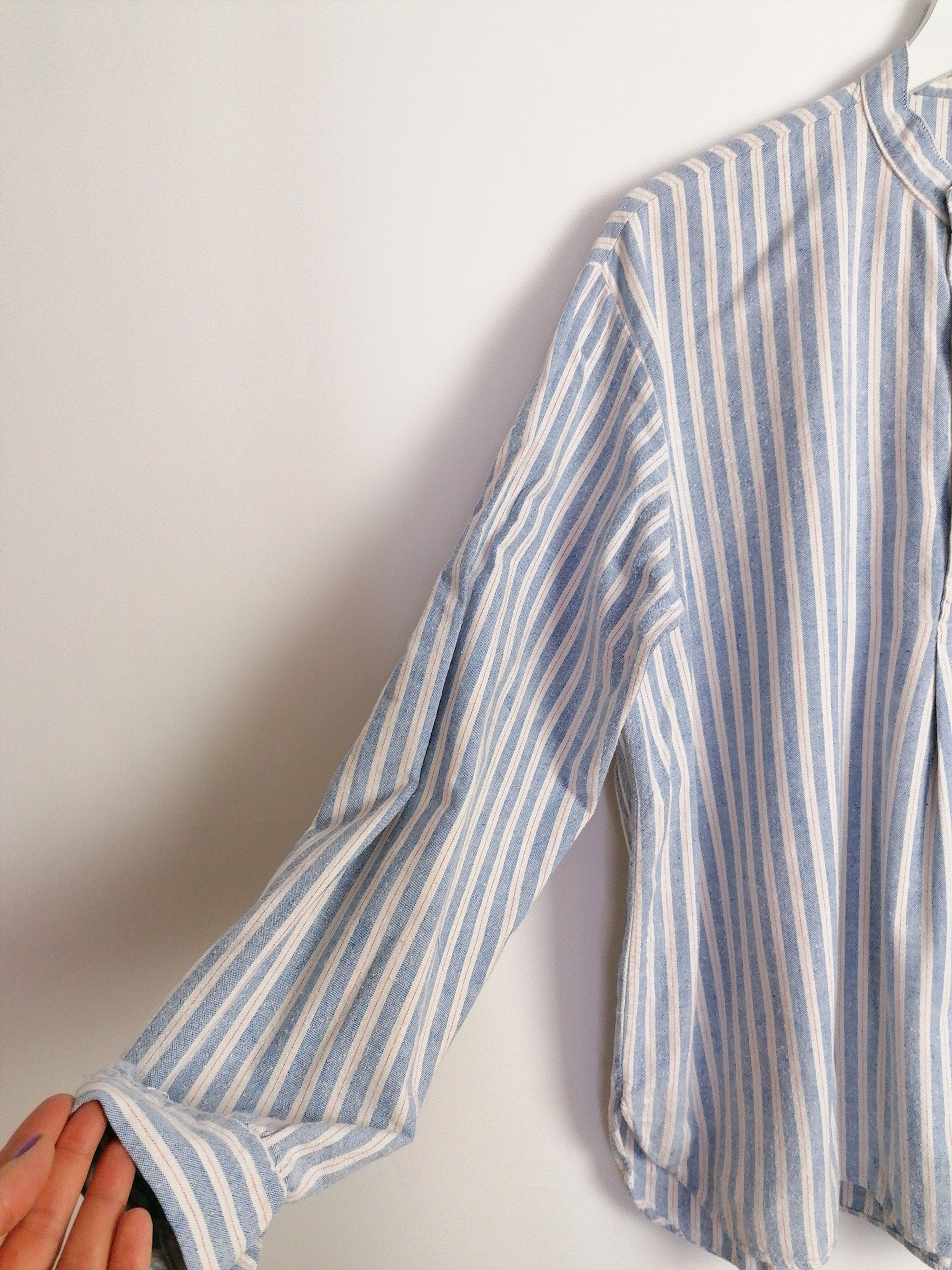 Oversized linen tunic blouse with stripes