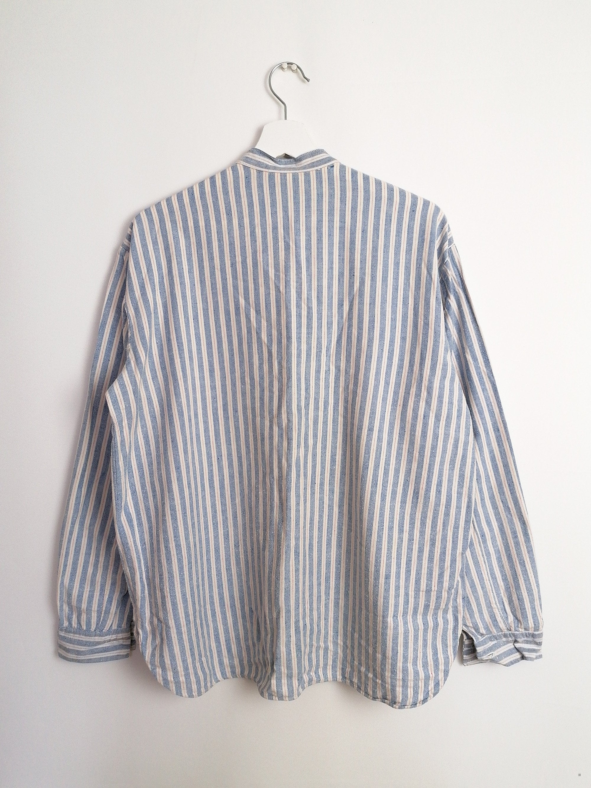 Oversized linen tunic blouse with stripes