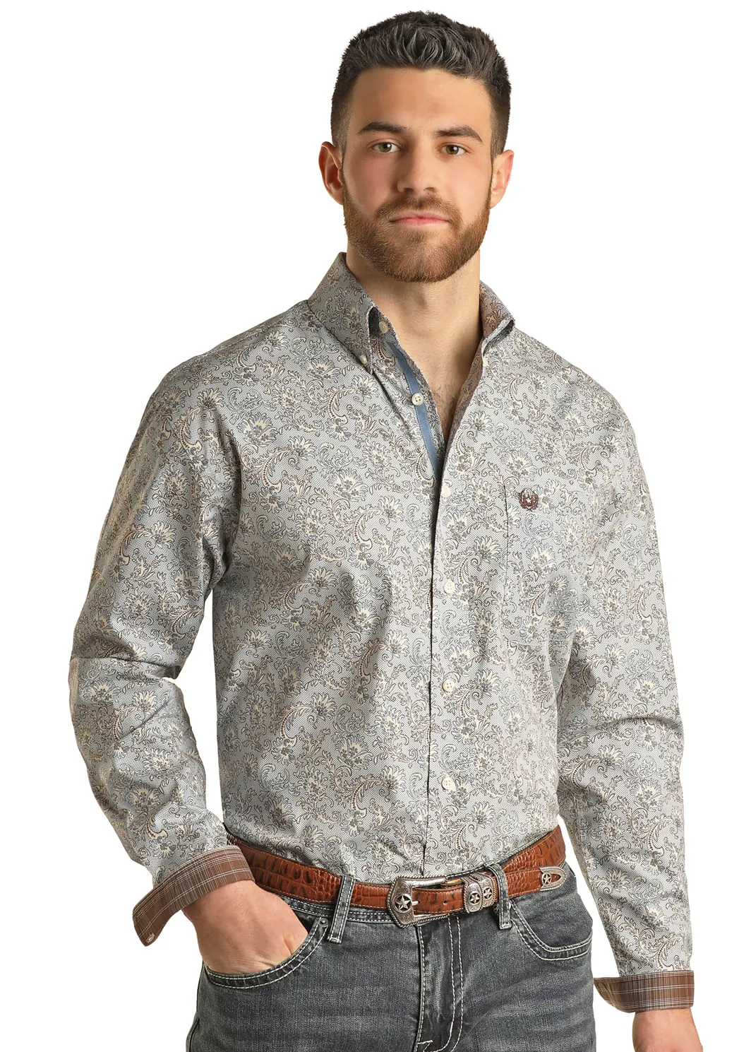 Brown Paisley Long Sleeve Shirt by Panhandle Slim Mens