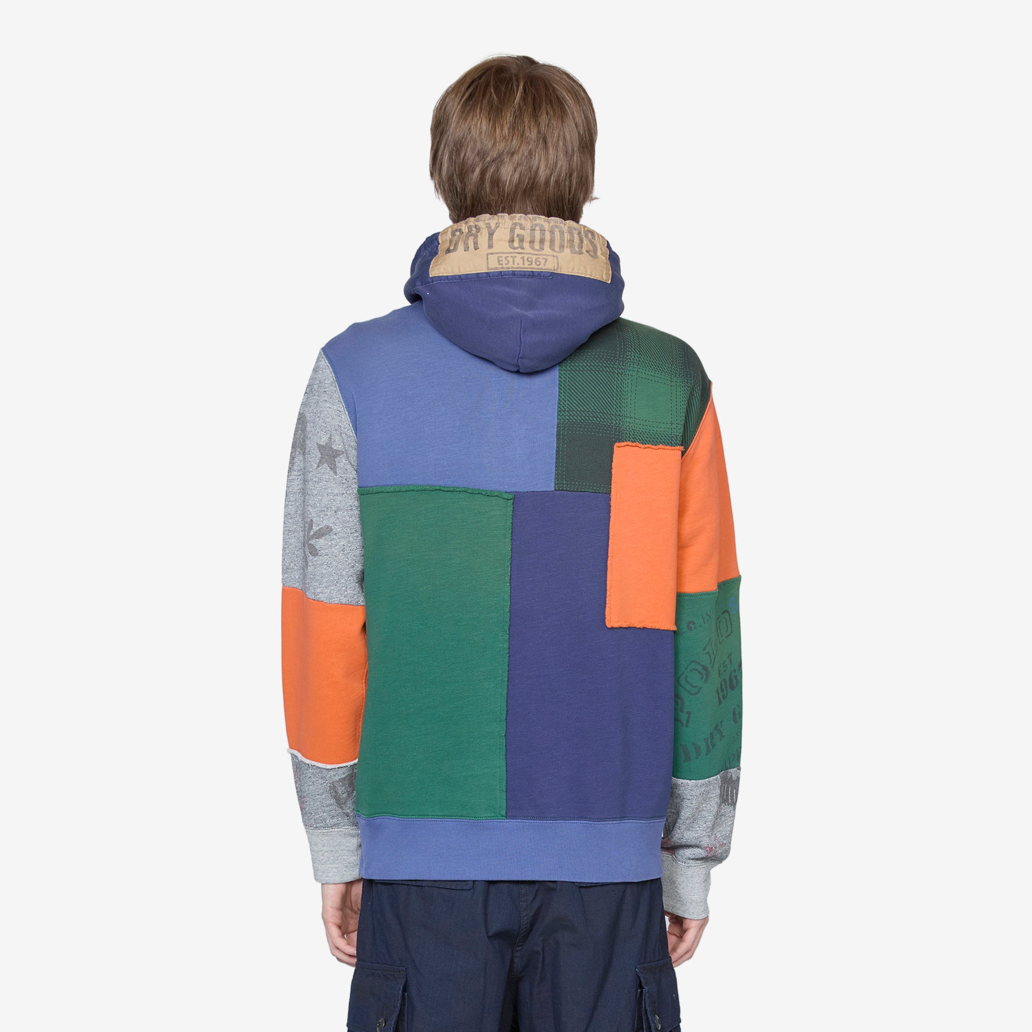 Patchwork Fleece Hoodie Dark Cobalt Multi