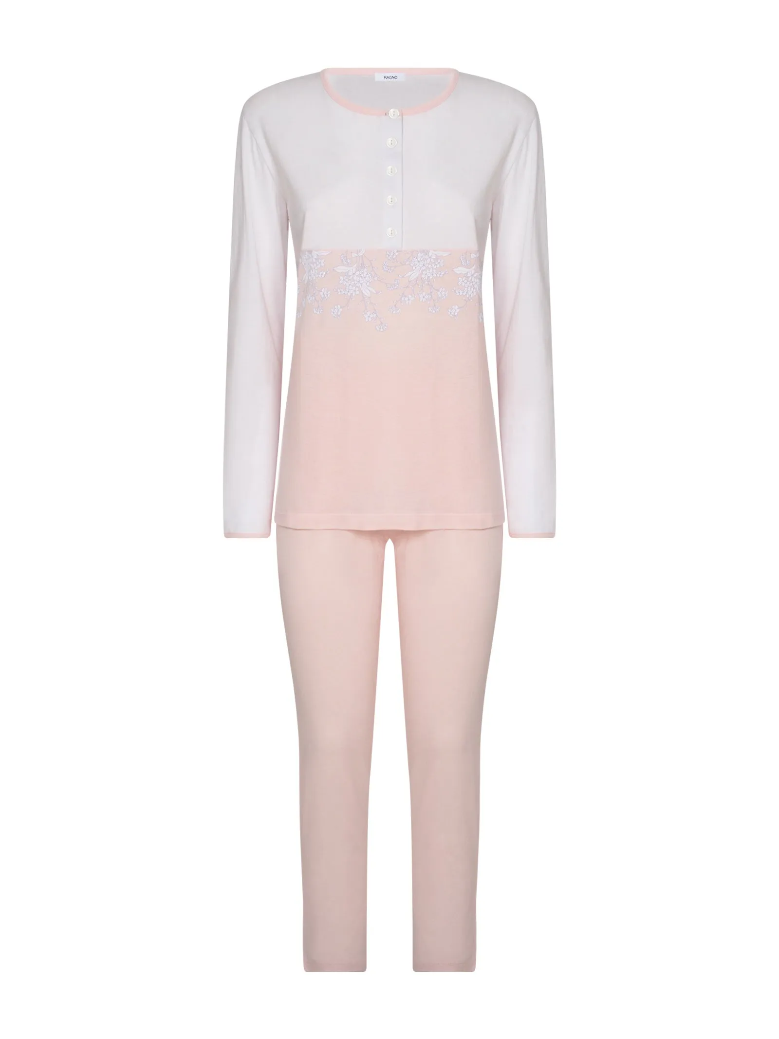 Cotton and Modal Long Sleeve Henley Pajama - Orchid Ice Fantasy