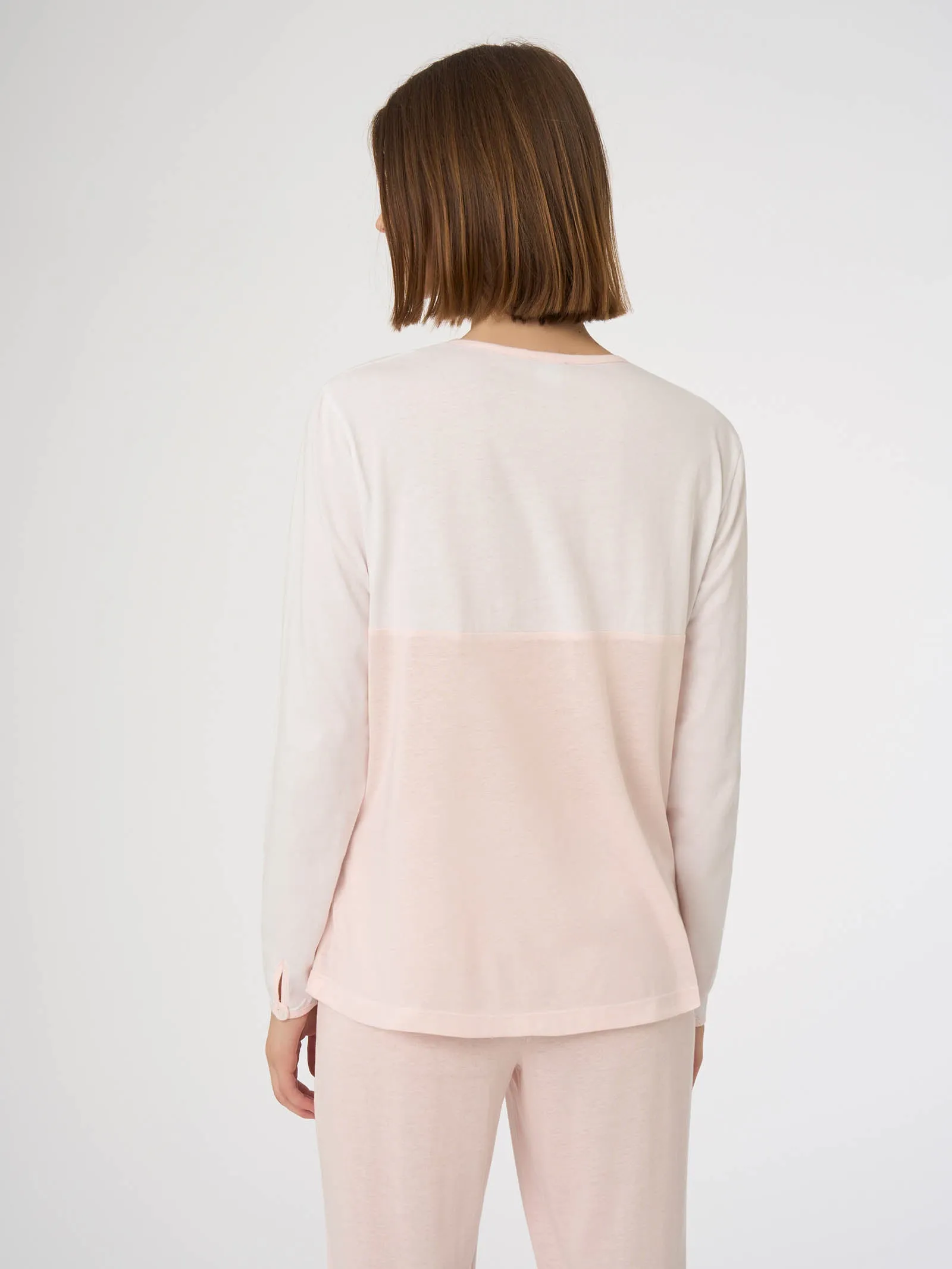 Cotton and Modal Long Sleeve Henley Pajama - Orchid Ice Fantasy