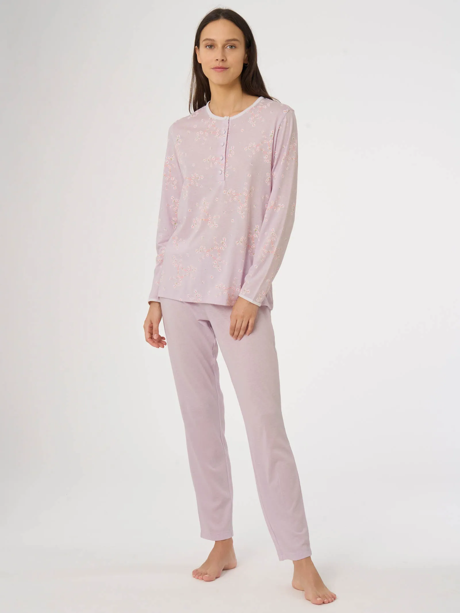 Cotton and Modal Long Sleeve Henley Pajama - Iris Fantasy