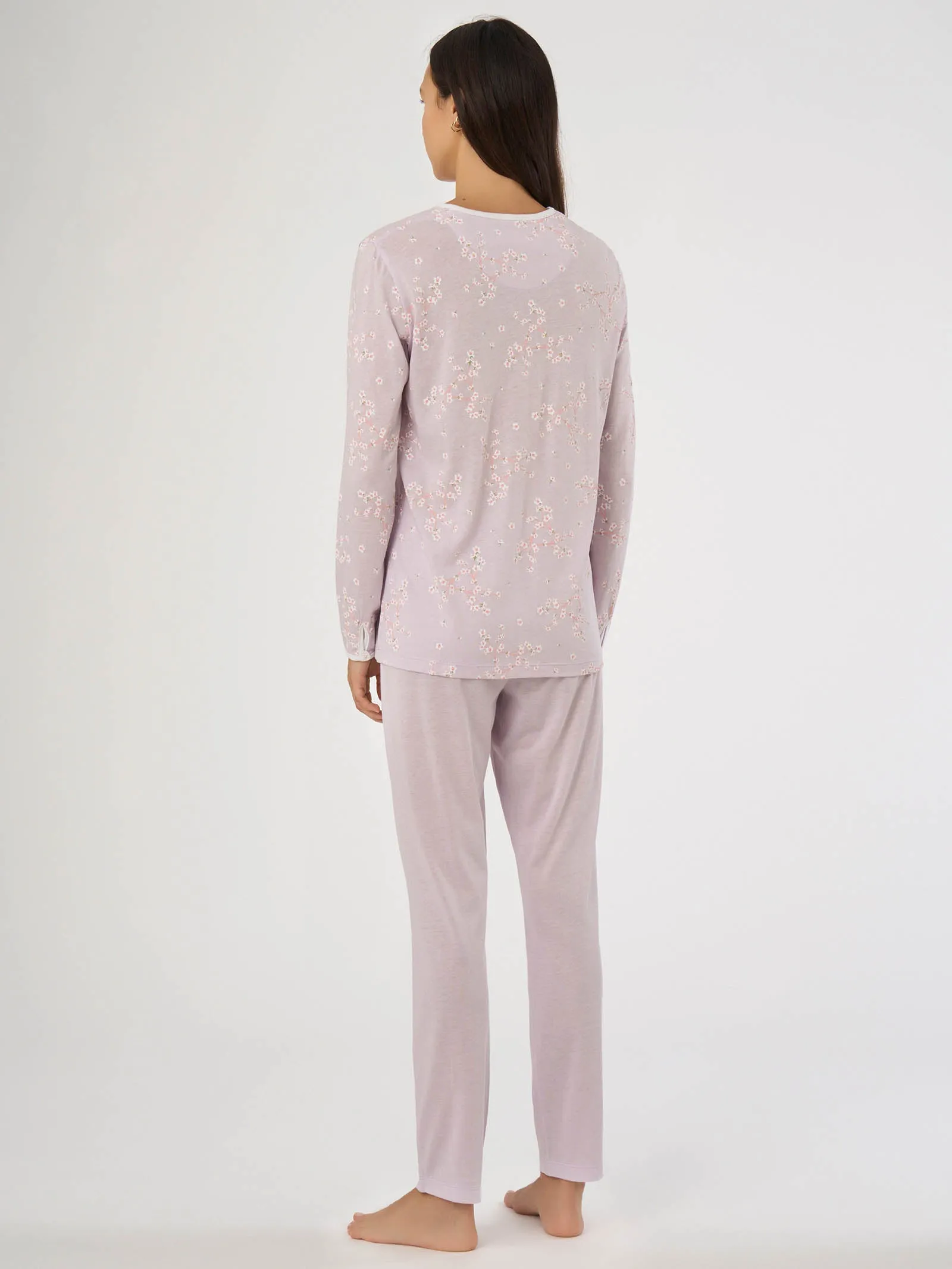 Cotton and Modal Long Sleeve Henley Pajama - Iris Fantasy