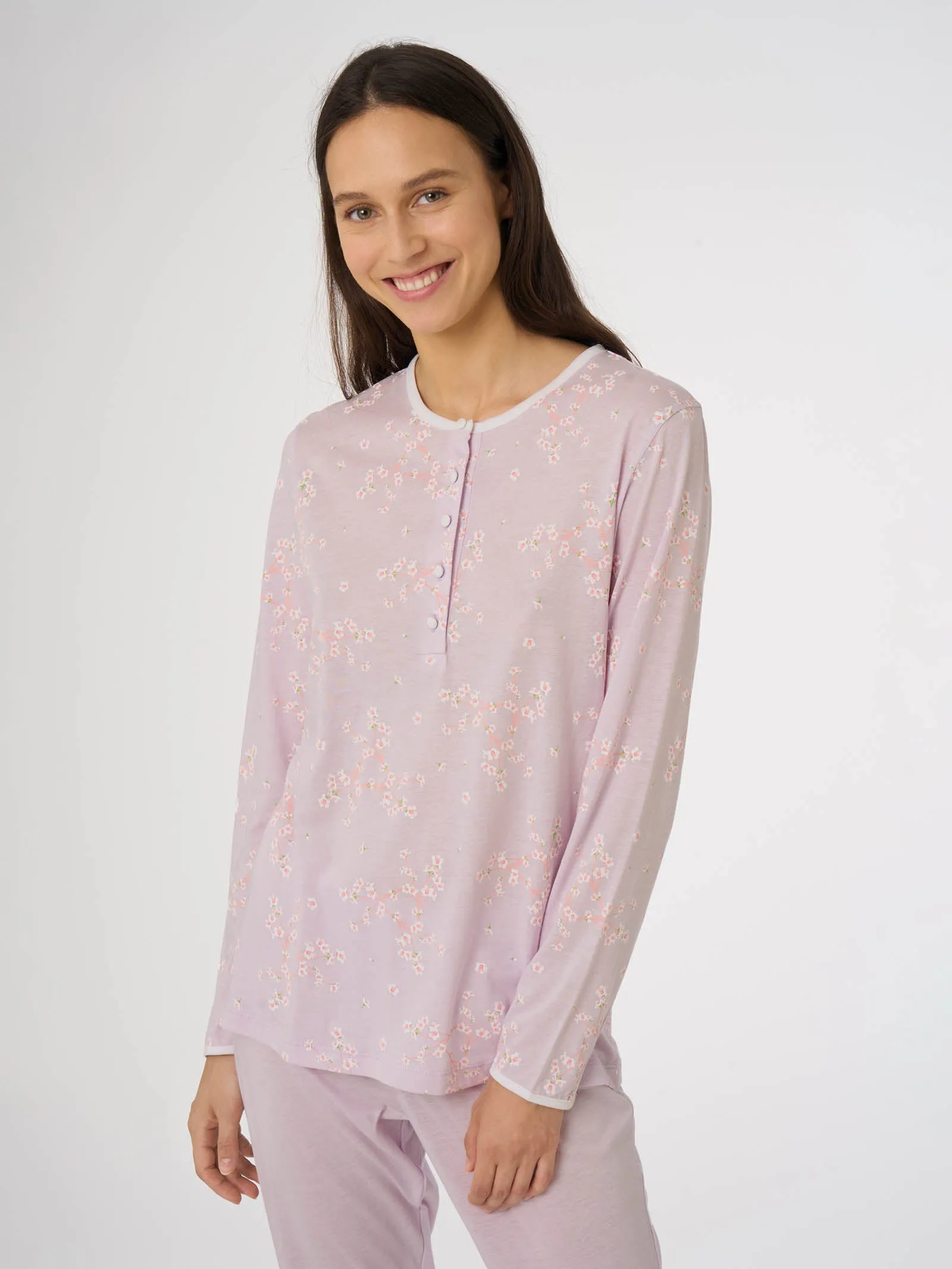 Cotton and Modal Long Sleeve Henley Pajama - Iris Fantasy