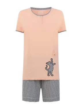 Short-Sleeve Cotton Jersey Henley Pajamas Fant. Peach Parfait