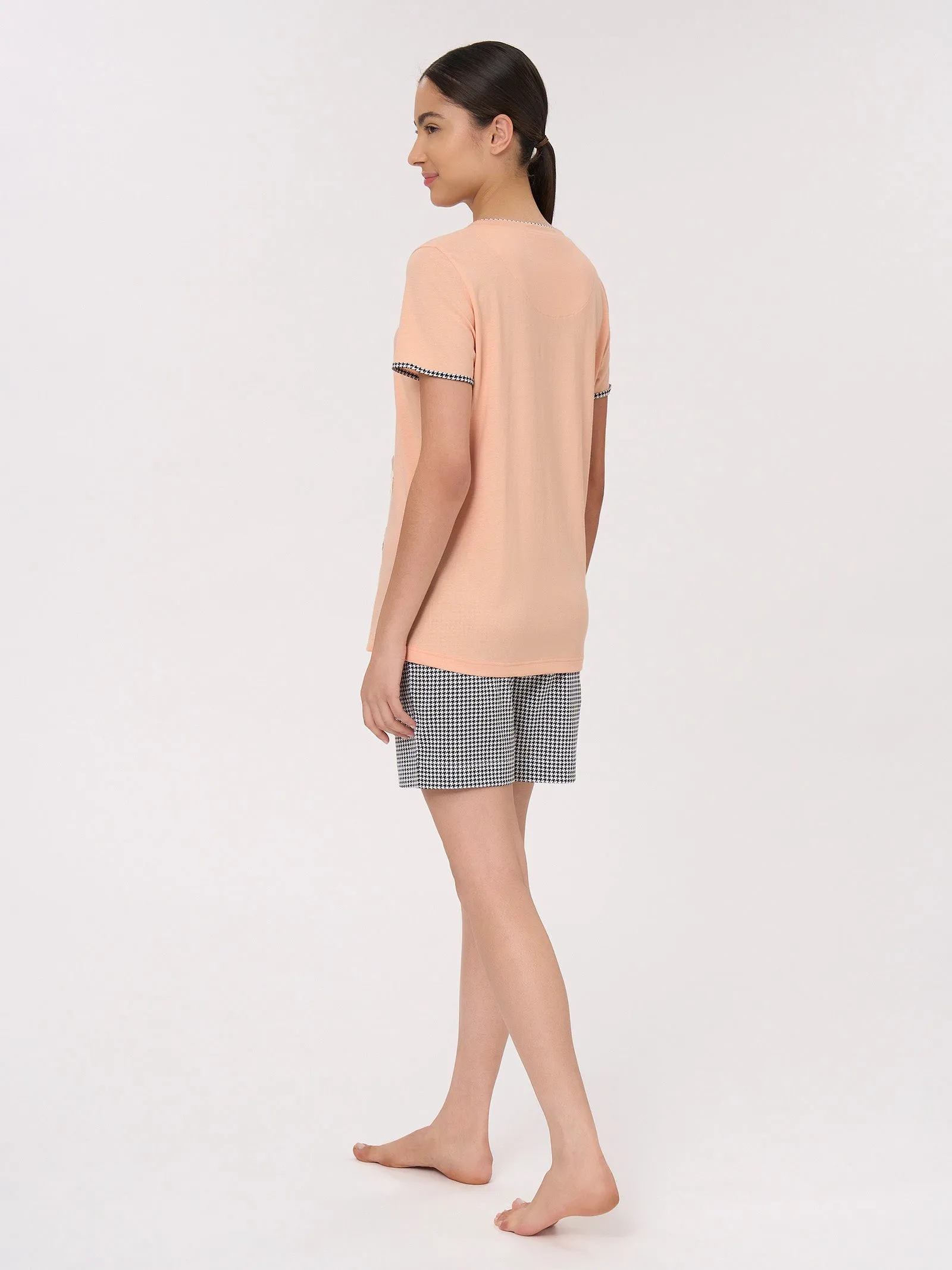 Short-Sleeve Cotton Jersey Henley Pajamas Fant. Peach Parfait