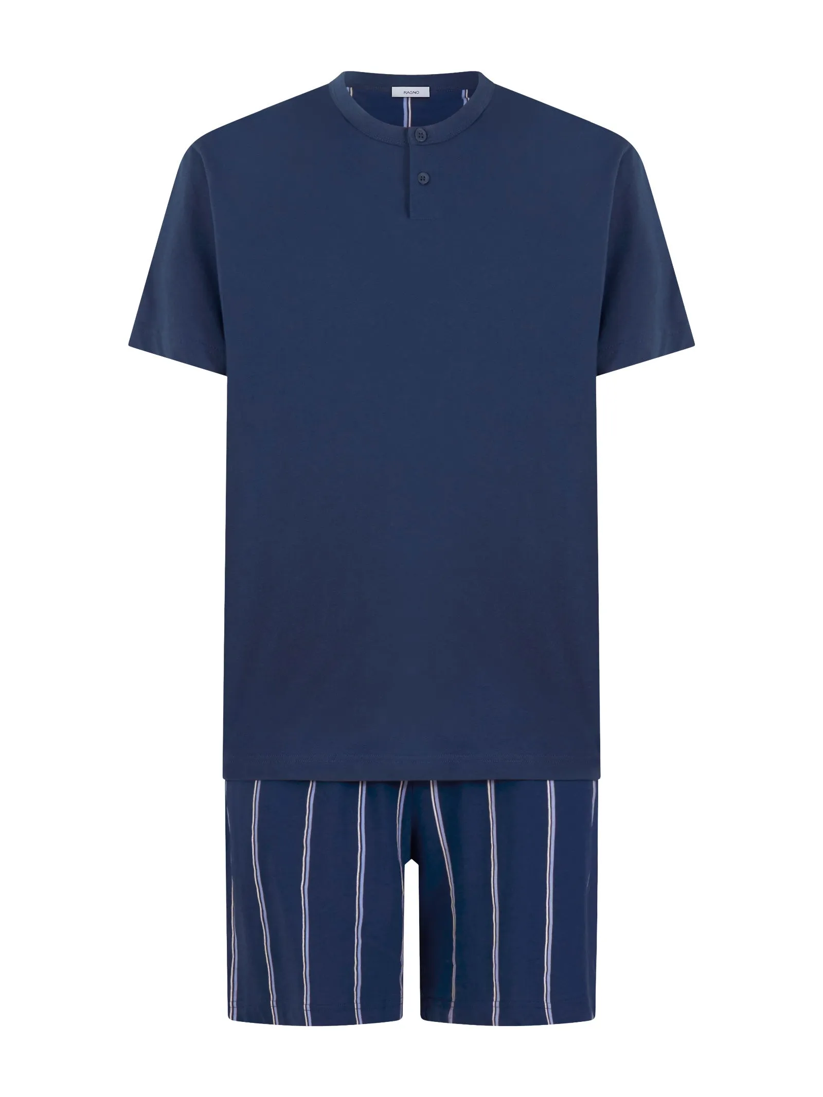 Cotton Jersey Three-Piece Pajama Set Fant. Vertical Stripes Insignia Bleu