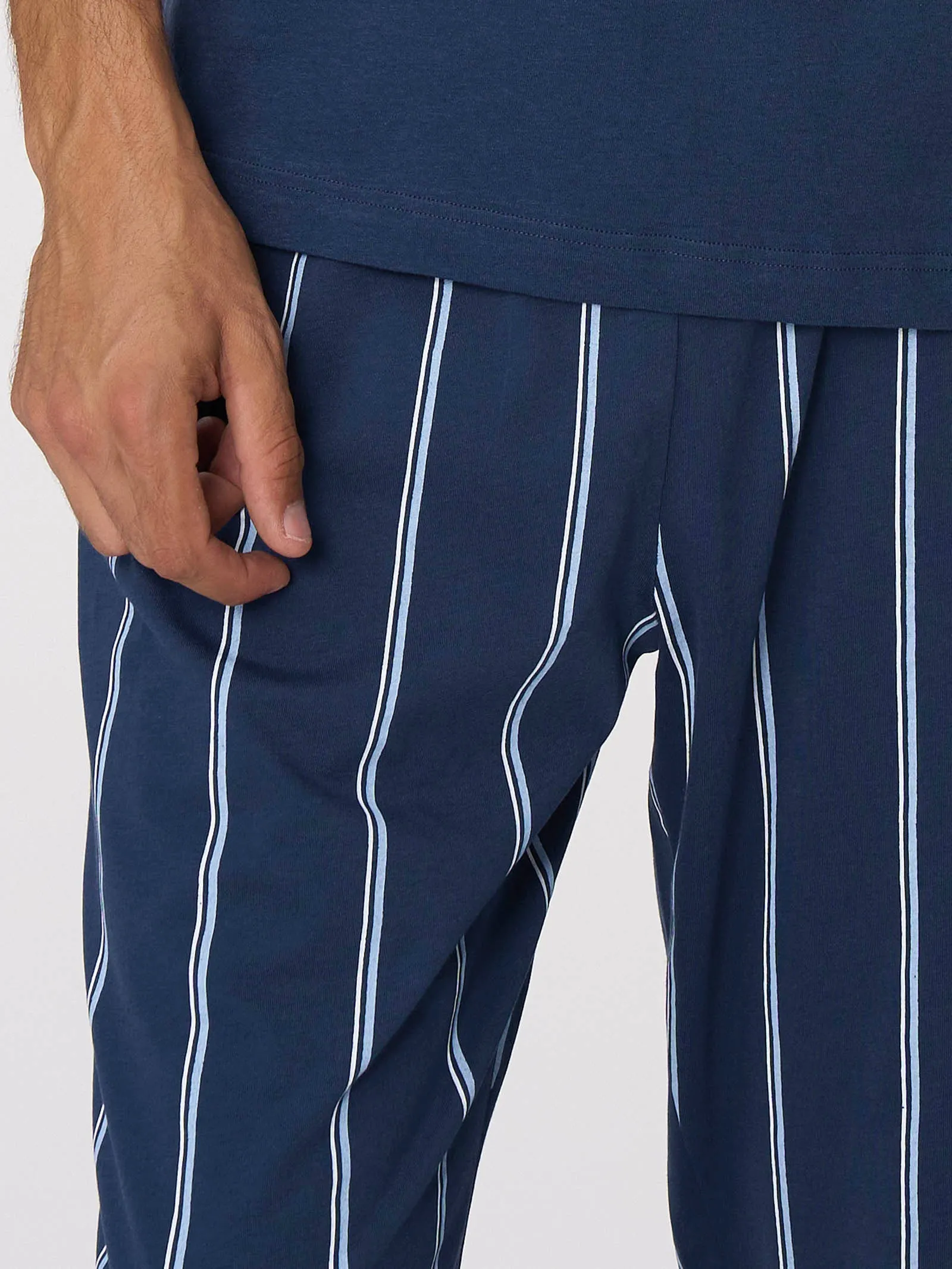 Cotton Jersey Three-Piece Pajama Set Fant. Vertical Stripes Insignia Bleu