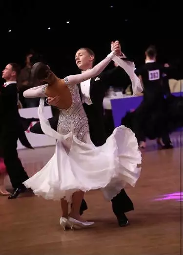 Pink and white ballroom dress.