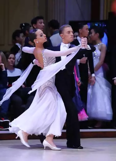 Pink and white ballroom dress.