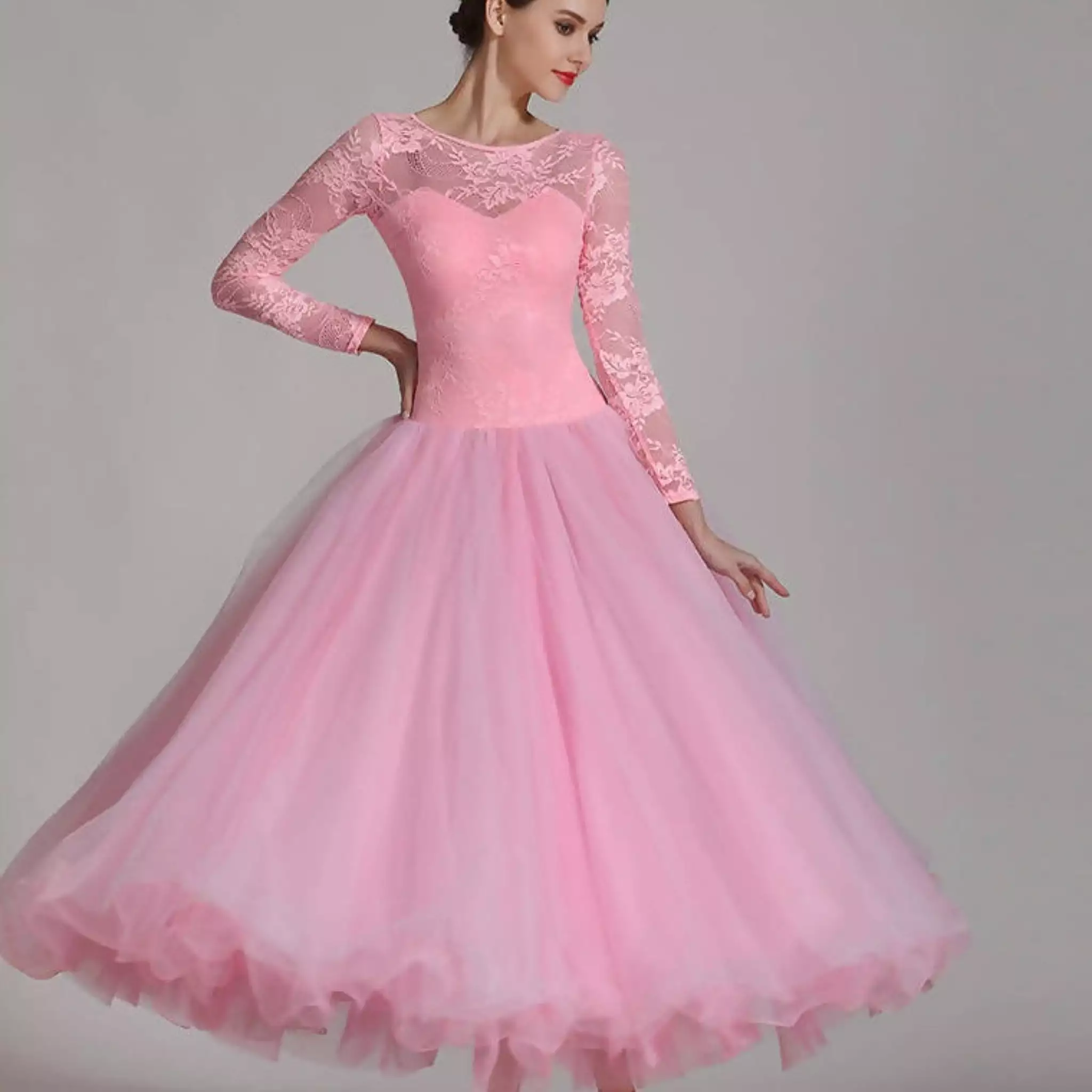 Pink Blue Lace Ballroom Dress 7031