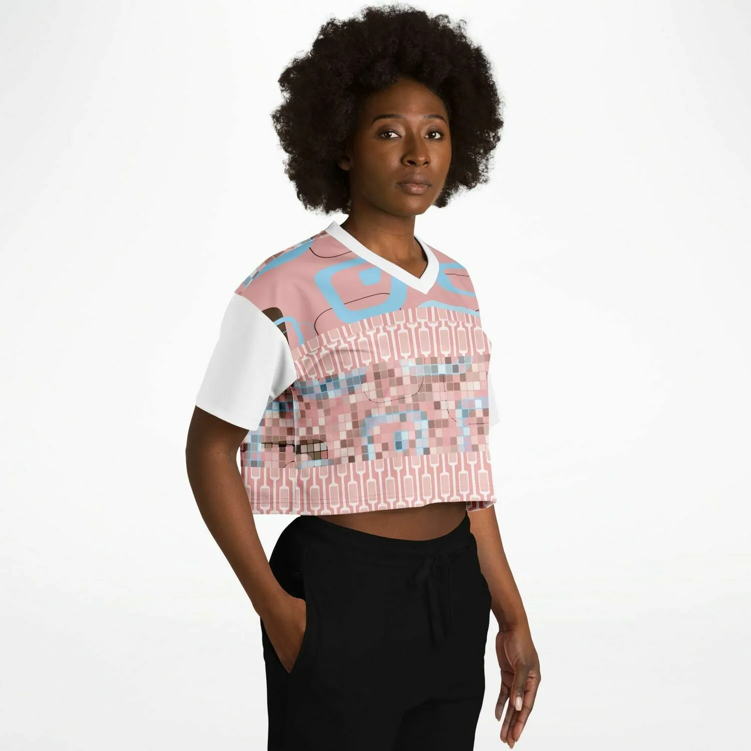 Pink Crop Top Geo Jersey