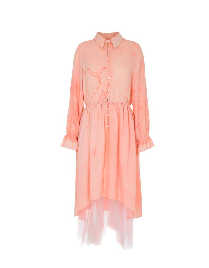 Pink Marbled Silk Button Up Dress