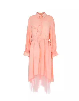 Pink Marbled Silk Button Up Dress