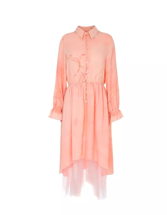 Pink Marbled Silk Button Up Dress