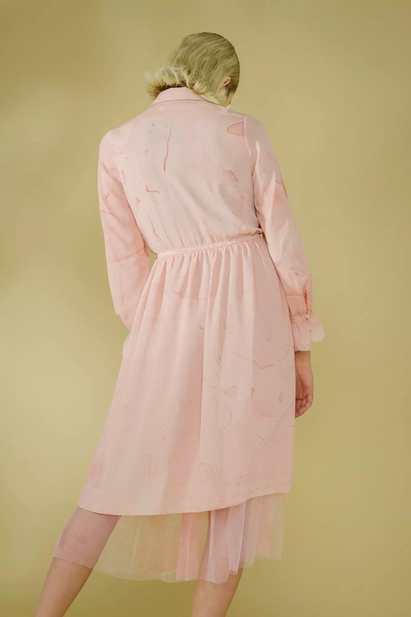 Pink Marbled Silk Button Up Dress