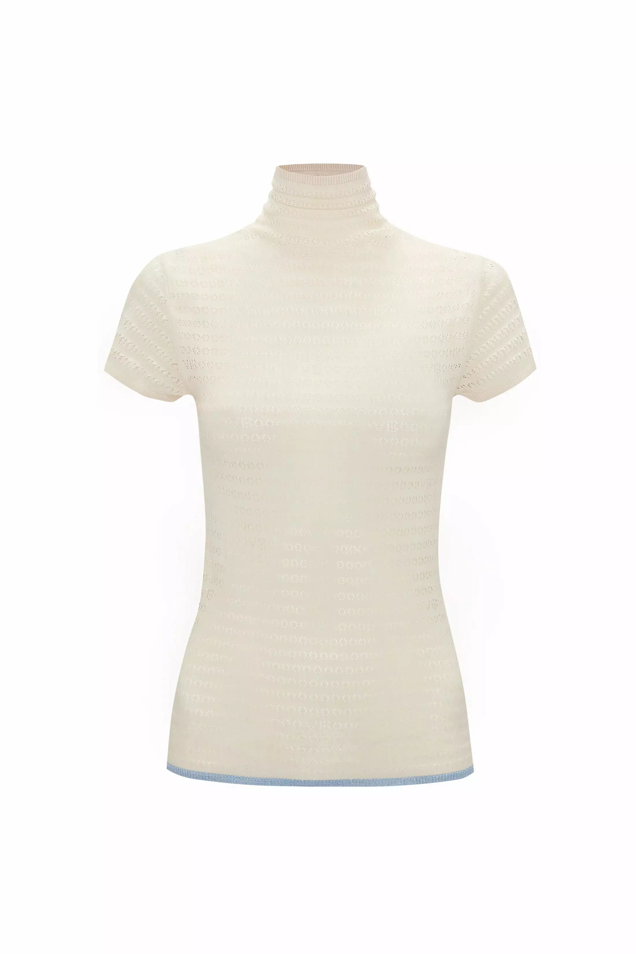 Polo Neck Knitted Cream T-Shirt