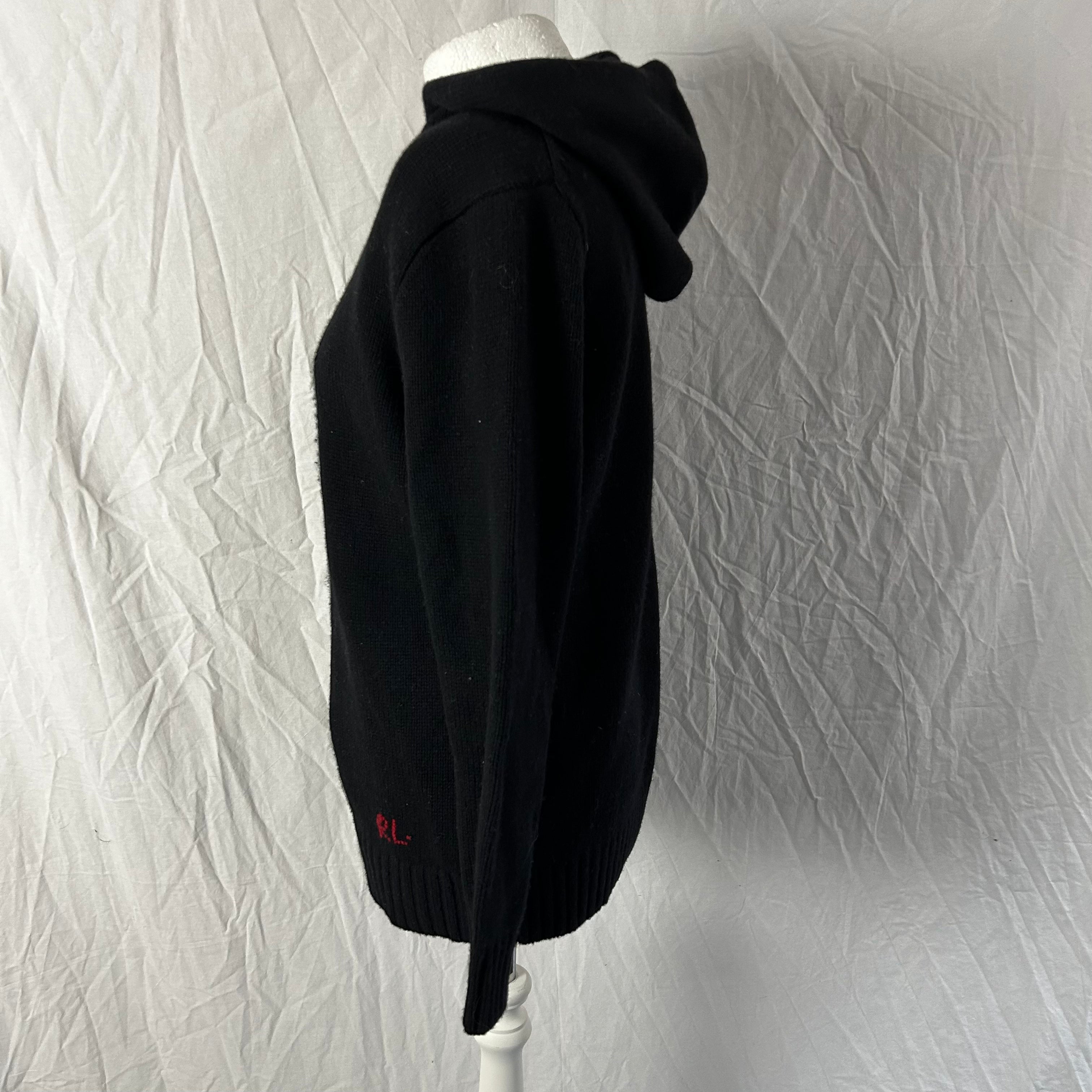 Polo Ralph Lauren Black Wool Cashmere Bear Hooded Sweater XS