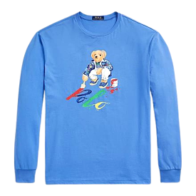 Polo Ralph Lauren Classic Fit Blue Longsleeve Jersey T-Shirt with Polo Bear