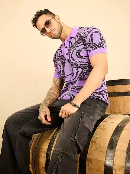 purple abstract polo tshirt