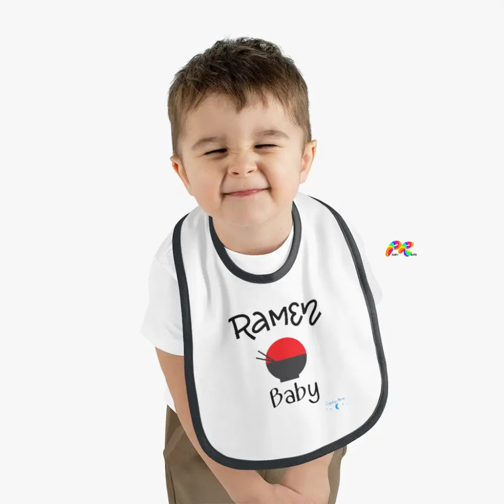 Ramen Baby Bib with Contrast Trim in Jersey Material