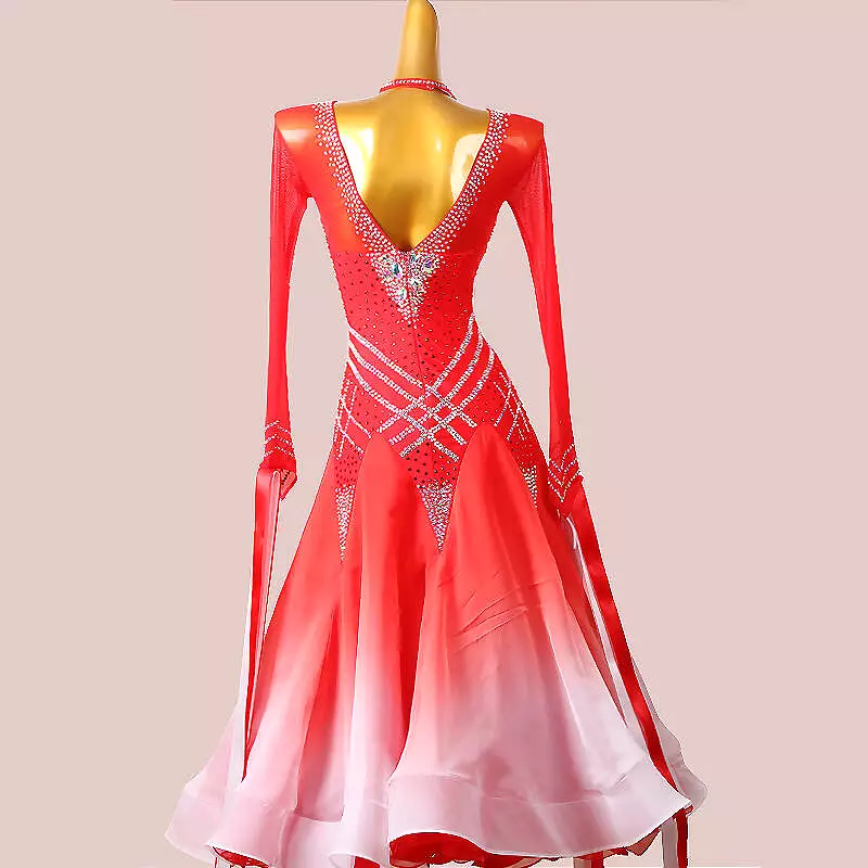 Red & White Gradient Ballroom Dress | MD1295