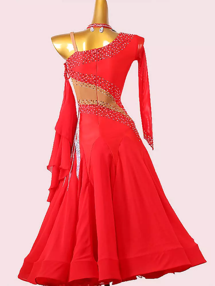 Red Ballroom Dress with One Sleeve | MD1236