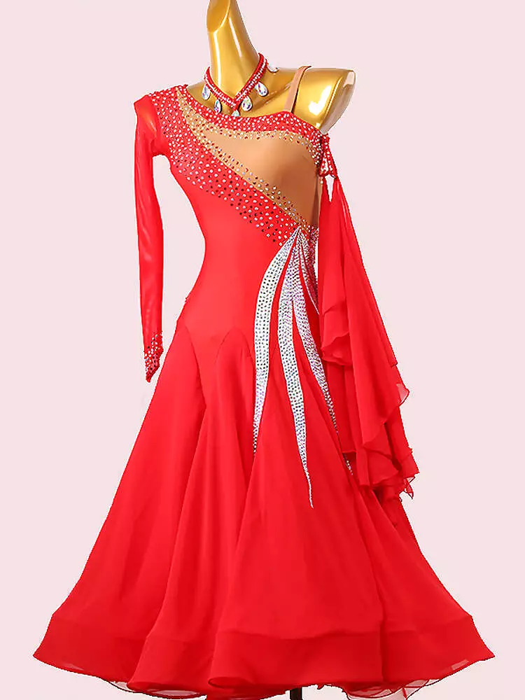 Red Ballroom Dress with One Sleeve | MD1236