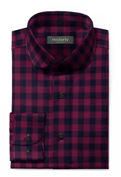 Buffalo Check Flannel Club Collar Shirt in Red